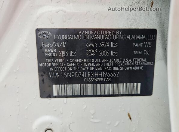 5NPD74LFXHH196662 2017 HYUNDAI ELANTRA White Engine compartment view