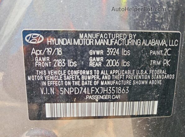 5NPD74LFXJH351863 2018 HYUNDAI ELANTRA Gray Вид підкапотного простору