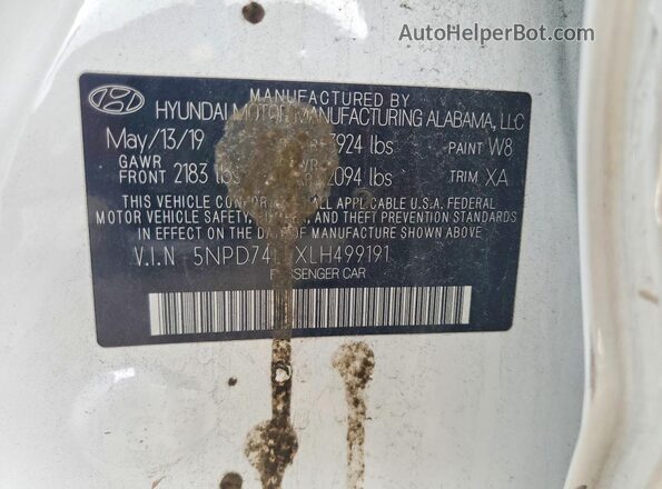5NPD74LFXLH499191 2020 HYUNDAI ELANTRA White Շարժիչի բաժամունքի տեսք