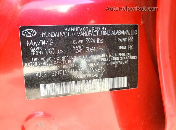 5NPD74LFXLH499613 2020 HYUNDAI ELANTRA Red Engine compartment view