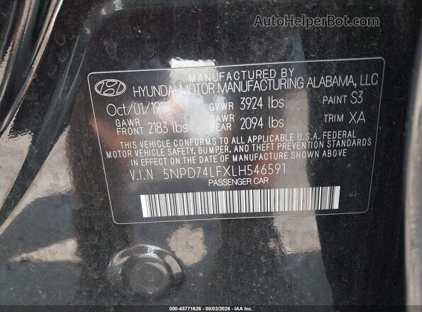 5NPD74LFXLH546591 2020 HYUNDAI ELANTRA Черный Вид подкапотного пространства