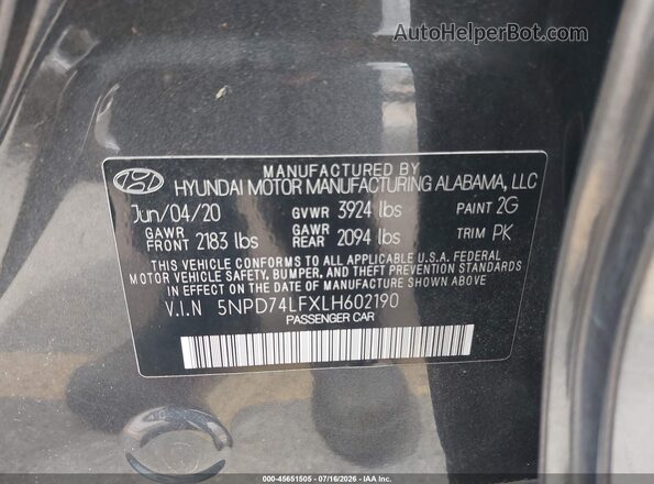 5NPD74LFXLH602190 2020 HYUNDAI ELANTRA Gray Widok komory silnika
