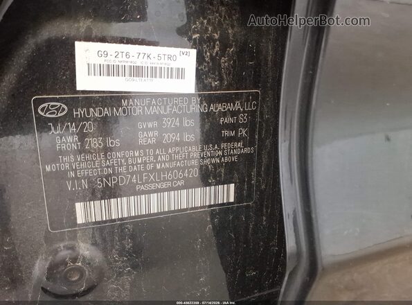 5NPD74LFXLH606420 2020 HYUNDAI ELANTRA Black Engine compartment view