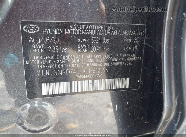 5NPD74LFXLH612556 2020 HYUNDAI ELANTRA Gray ძრავის განყოფილების ხედი