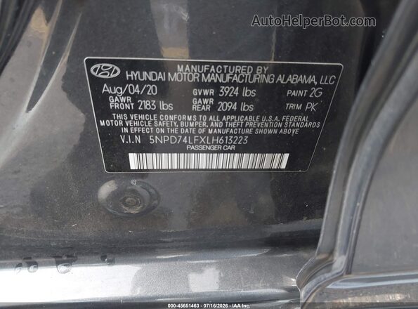 5NPD74LFXLH613223 2020 HYUNDAI ELANTRA Gray Widok komory silnika