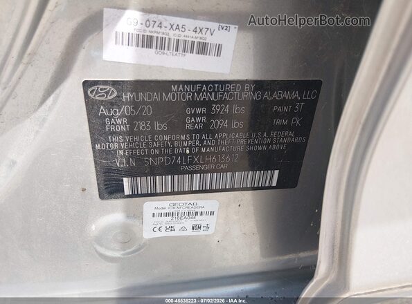 5NPD74LFXLH613612 2020 HYUNDAI ELANTRA Silver Շարժիչի բաժամունքի տեսք