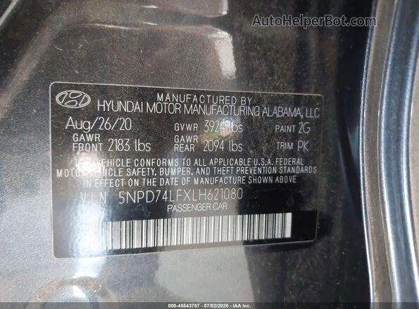 5NPD74LFXLH621080 2020 HYUNDAI ELANTRA  Vista del compartimento del motor