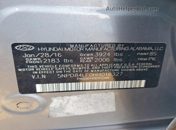 5NPD84LF0HH016327 2017 HYUNDAI ELANTRA Серебряный 