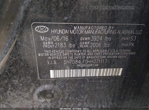 5NPD84LF0HH071117 2017 HYUNDAI ELANTRA Black Widok komory silnika