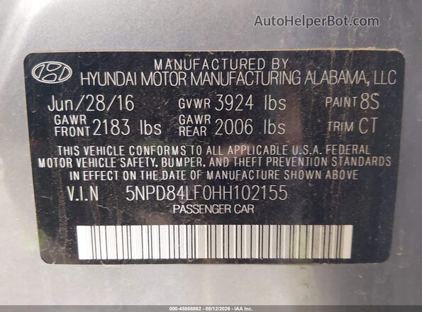 5NPD84LF0HH102155 2017 HYUNDAI ELANTRA Gray Widok komory silnika
