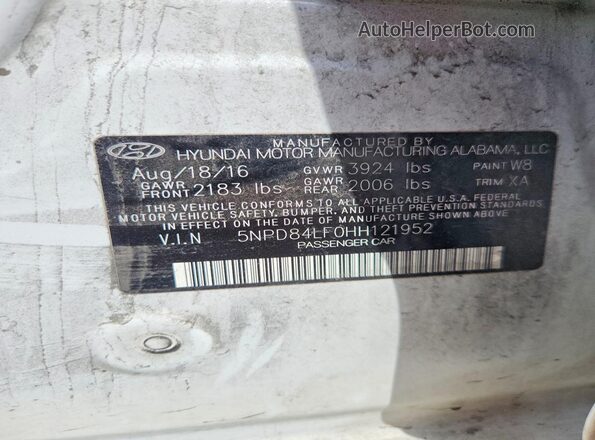 5NPD84LF0HH121952 2017 HYUNDAI ELANTRA White Vista del compartimento del motor