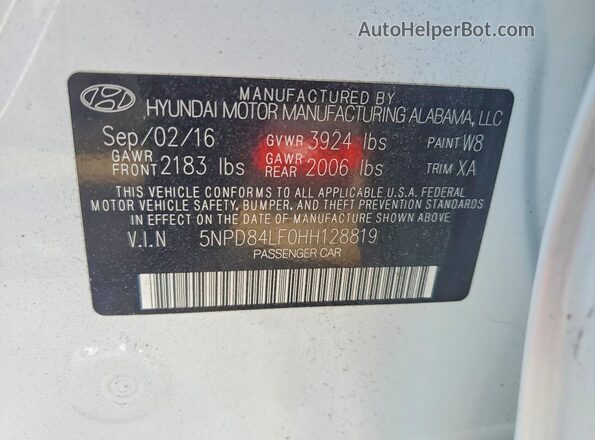 5NPD84LF0HH128819 2017 HYUNDAI ELANTRA White Engine compartment view
