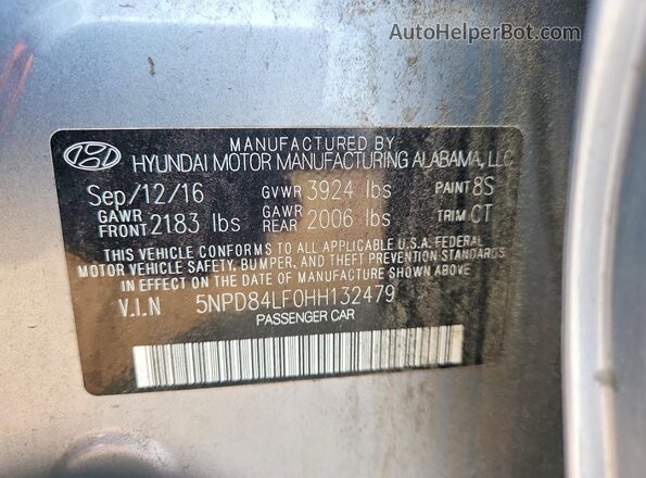 5NPD84LF0HH132479 2017 HYUNDAI ELANTRA Silver Вид наклейки з VIN-кодом