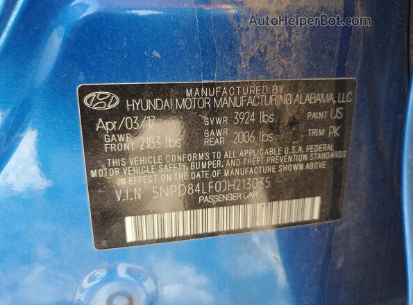 5NPD84LF0JH213035 2018 HYUNDAI ELANTRA Blue Vista del compartimento del motor