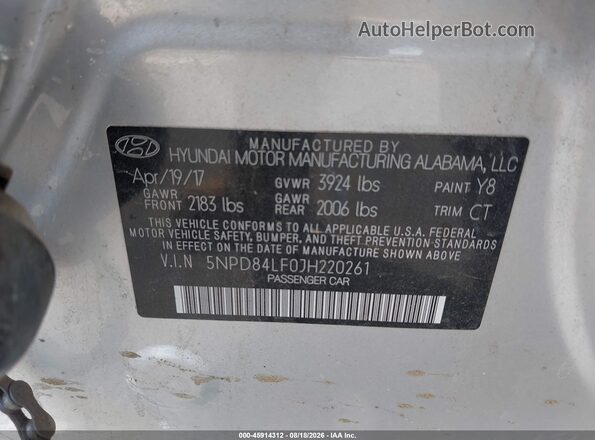 5NPD84LF0JH220261 2018 HYUNDAI ELANTRA Silver Vista del compartimento del motor