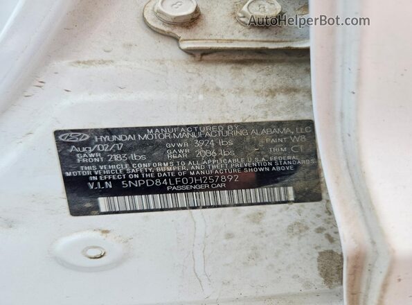 5NPD84LF0JH257892 2018 HYUNDAI ELANTRA White ძრავის განყოფილების ხედი