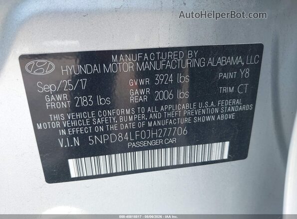 5NPD84LF0JH277706 2018 HYUNDAI ELANTRA Серебряный Вид подкапотного пространства