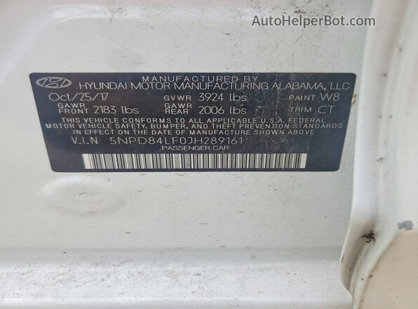 5NPD84LF0JH289161 2018 HYUNDAI ELANTRA Белый Вид подкапотного пространства