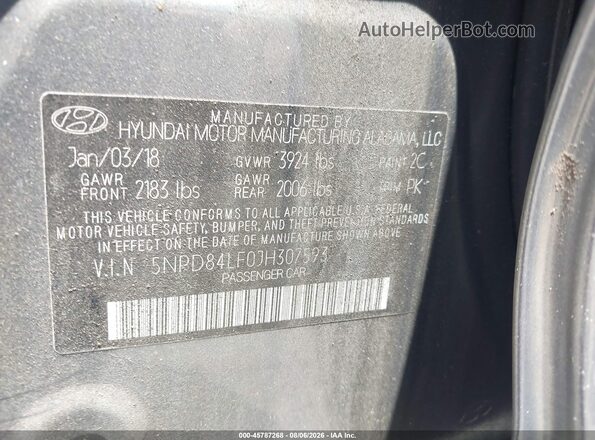 5NPD84LF0JH307593 2018 HYUNDAI ELANTRA Gray Vista del compartimento del motor