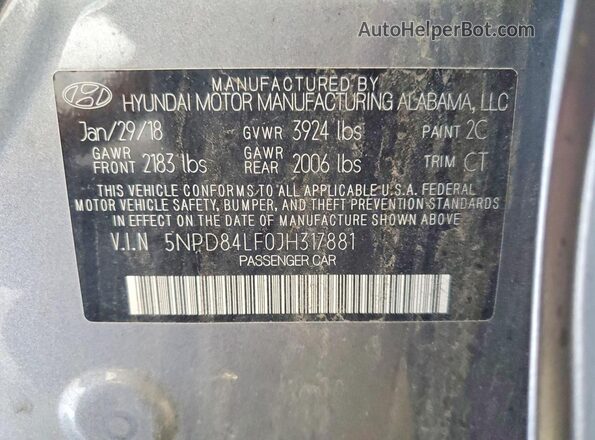 5NPD84LF0JH317881 2018 HYUNDAI ELANTRA Серый Вид наклейки с VIN-кодом