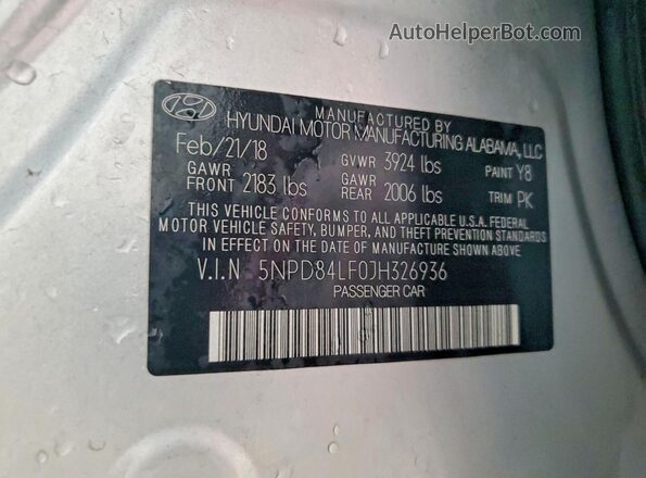 5NPD84LF0JH326936 2018 HYUNDAI ELANTRA Silver Widok komory silnika