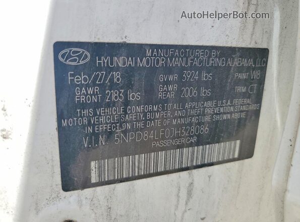 5NPD84LF0JH328086 2018 HYUNDAI ELANTRA White Вид наклейки з VIN-кодом