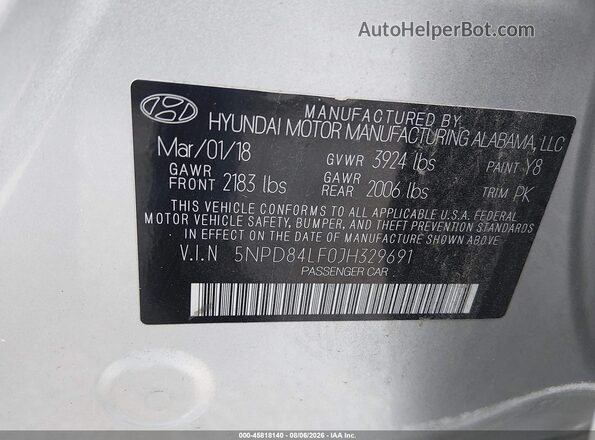5NPD84LF0JH329691 2018 HYUNDAI ELANTRA Silver Engine compartment view