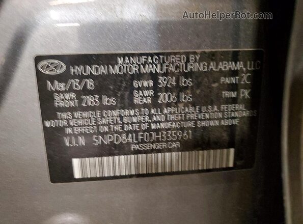 5NPD84LF0JH335961 2018 HYUNDAI ELANTRA Серый Вид подкапотного пространства