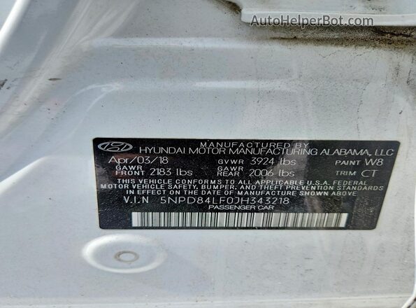 5NPD84LF0JH343218 2018 HYUNDAI ELANTRA White Vista del compartimento del motor