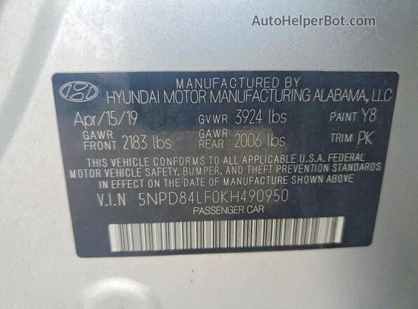 5NPD84LF0KH490950 2019 HYUNDAI ELANTRA Silver Engine compartment view