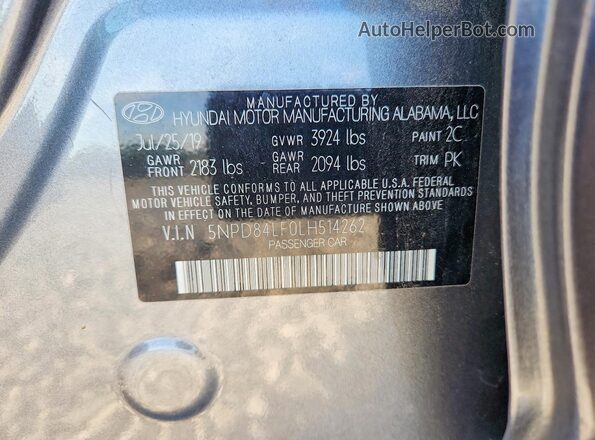 5NPD84LF0LH514262 2020 HYUNDAI ELANTRA Серый Вид подкапотного пространства