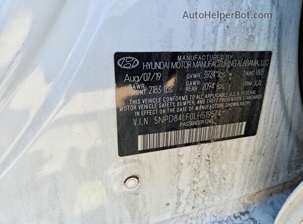 5NPD84LF0LH519574 2020 HYUNDAI ELANTRA White VIN կոդի պիտակի տեսք