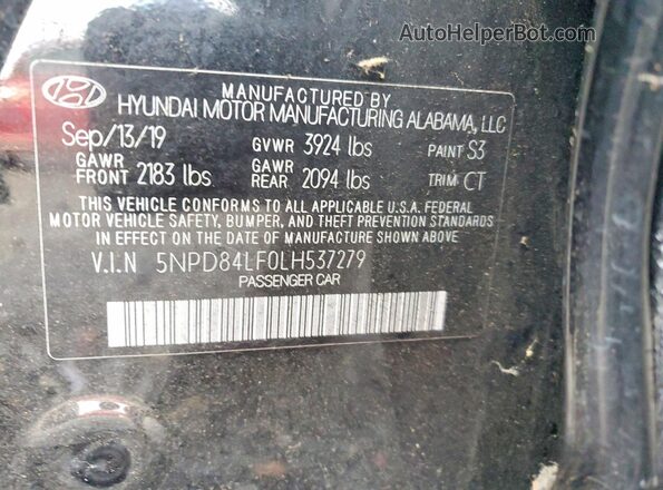 5NPD84LF0LH537279 2020 HYUNDAI ELANTRA Black Вид підкапотного простору