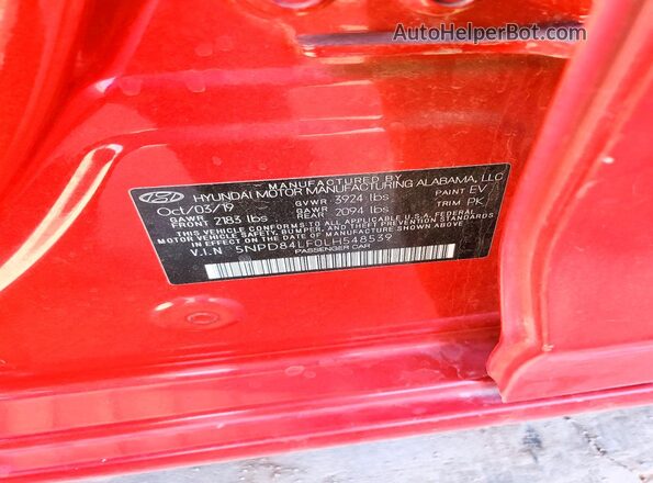 5NPD84LF0LH548539 2020 HYUNDAI ELANTRA Красный Вид подкапотного пространства