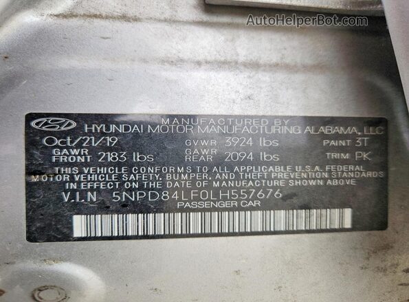5NPD84LF0LH557676 2020 HYUNDAI ELANTRA Silver Widok komory silnika