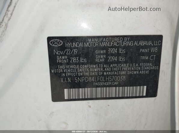 5NPD84LF0LH570038 2020 HYUNDAI ELANTRA White Engine compartment view