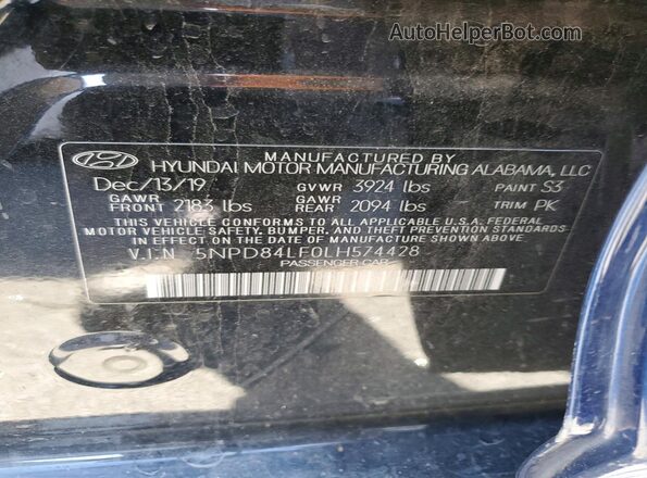 5NPD84LF0LH574428 2020 HYUNDAI ELANTRA Blue Շարժիչի բաժամունքի տեսք