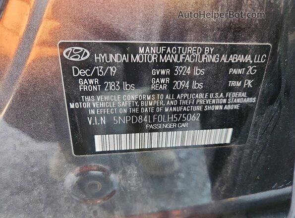 5NPD84LF0LH575062 2020 HYUNDAI ELANTRA Gray Engine compartment view