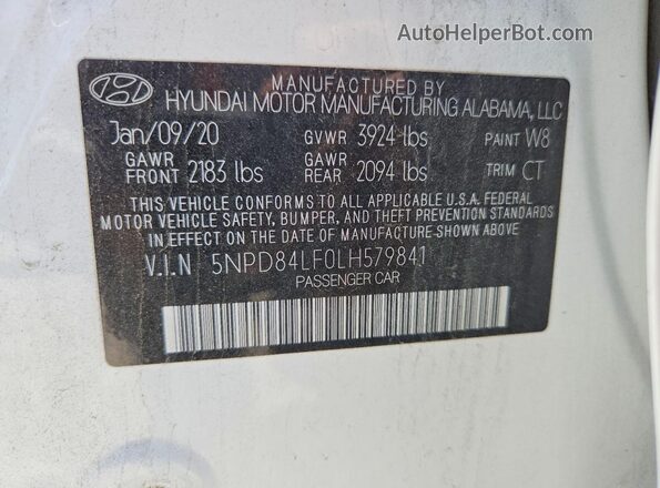 5NPD84LF0LH579841 2020 HYUNDAI ELANTRA White Vista del compartimento del motor