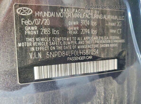 5NPD84LF0LH587034 2020 HYUNDAI ELANTRA Charcoal VIN կոդի պիտակի տեսք