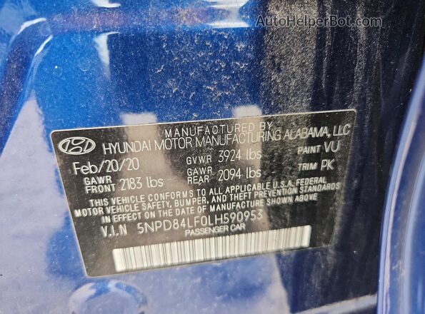 5NPD84LF0LH590953 2020 HYUNDAI ELANTRA Blue Շարժիչի բաժամունքի տեսք