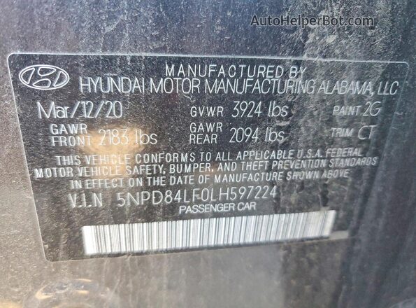 5NPD84LF0LH597224 2020 HYUNDAI ELANTRA Black Engine compartment view