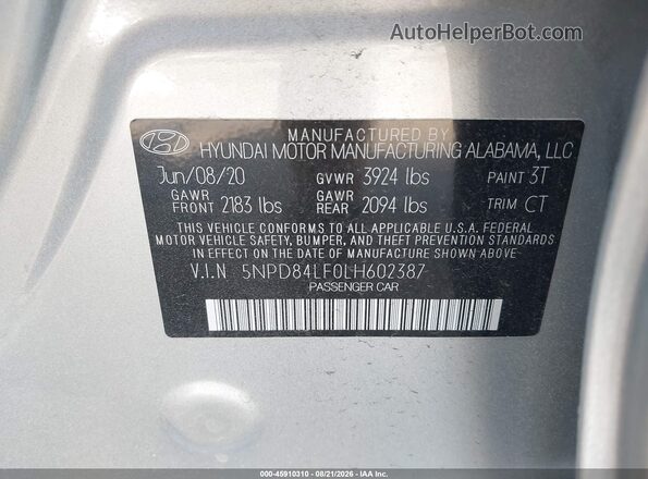 5NPD84LF0LH602387 2020 HYUNDAI ELANTRA Серебряный Вид подкапотного пространства