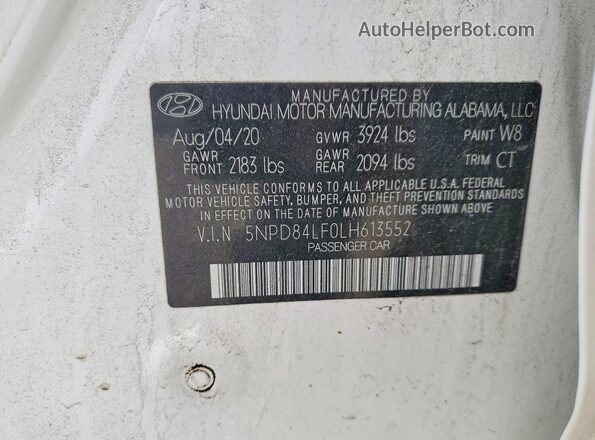 5NPD84LF0LH613552 2020 HYUNDAI ELANTRA White Engine compartment view