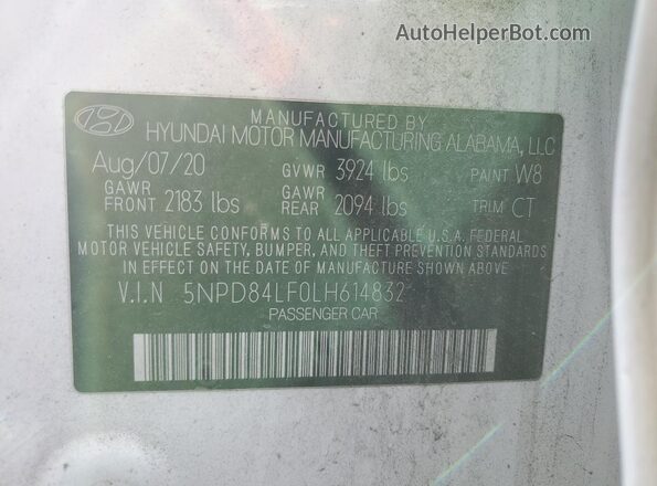 5NPD84LF0LH614832 2020 HYUNDAI ELANTRA White 