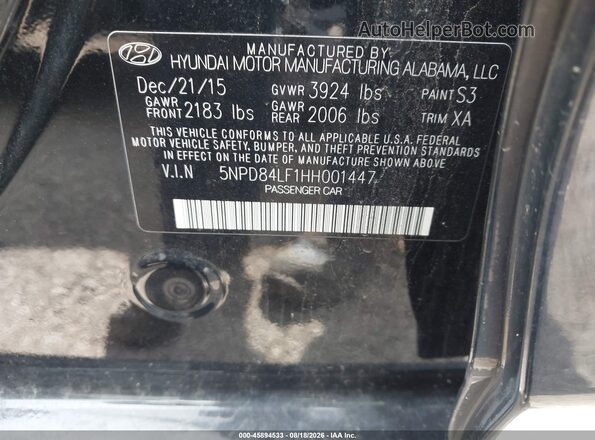 5NPD84LF1HH001447 2017 HYUNDAI ELANTRA Черный Вид подкапотного пространства