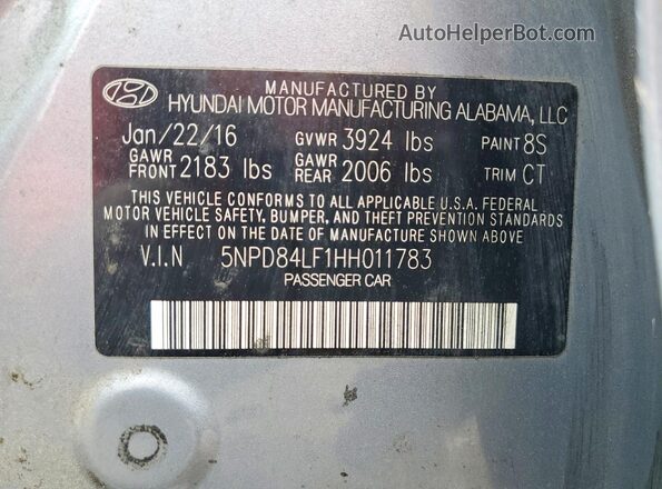 5NPD84LF1HH011783 2017 HYUNDAI ELANTRA Silver VIN կոդի պիտակի տեսք
