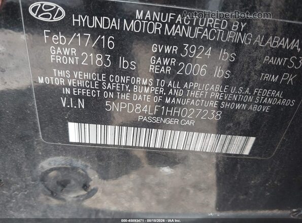 5NPD84LF1HH027238 2017 HYUNDAI ELANTRA Черный Вид подкапотного пространства