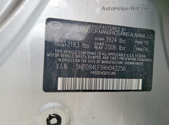 5NPD84LF1HH042256 2017 HYUNDAI ELANTRA Silver Вид підкапотного простору