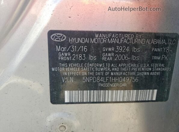 5NPD84LF1HH049756 2017 HYUNDAI ELANTRA Серебряный Вид подкапотного пространства